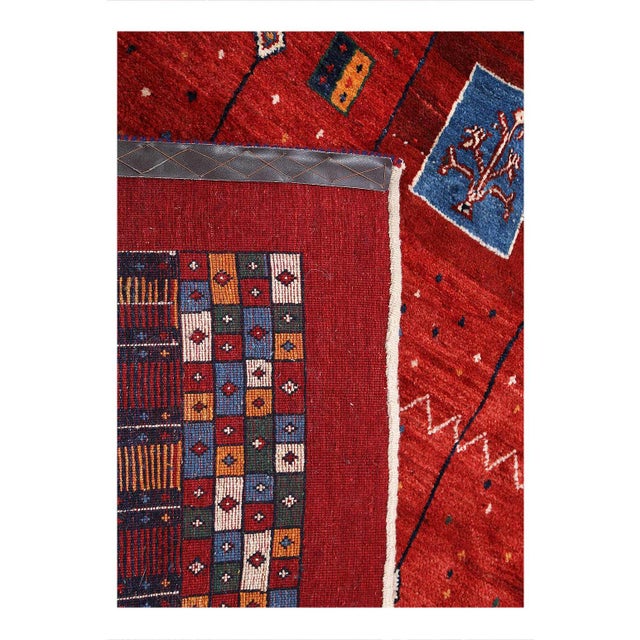 Pasargad DC Red Color Fine Hand Knotted Gabbeh Rug For Sale - Image 4 of 4