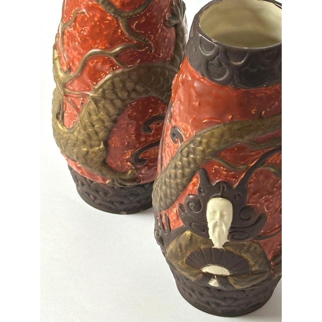 A visually striking pair of vintage ceramic vases in the Jugendstil style, handcrafted in Germany circa 1960 by BB...