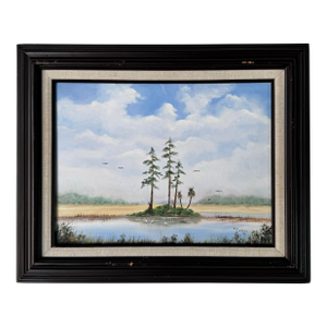 1993 Vintage Tropical Landscape Oil on Canvas Painting by K. Pickles