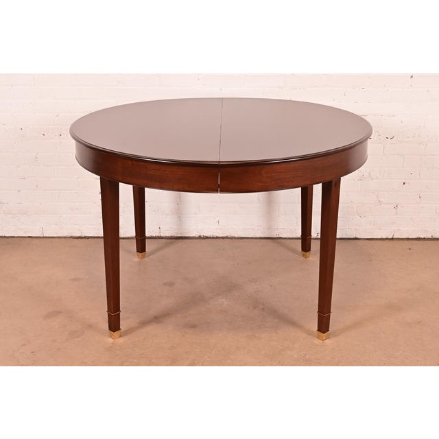 Baker Furniture Style Antique French Regency Louis XVI Mahogany Extension Dining Table, Newly Refinished For Sale - Image 9 of 13