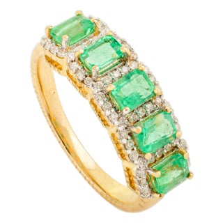 5 Octagon Cut Emerald Halo Diamond Ring Size 5.5 For Sale