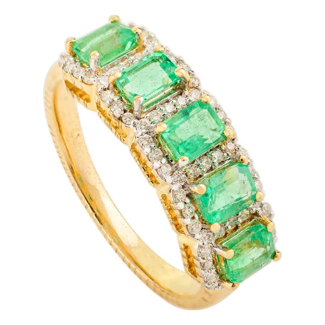 5 Octagon Cut Emerald Halo Diamond Ring Size 5.5 For Sale