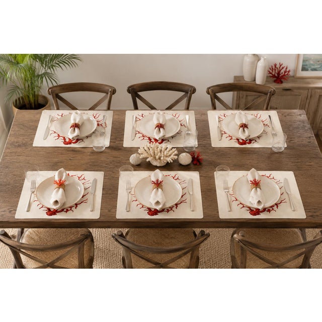 Wood Vintage Italian Red Coral Cork-Backed Placemats - Set of 6 For Sale - Image 7 of 11