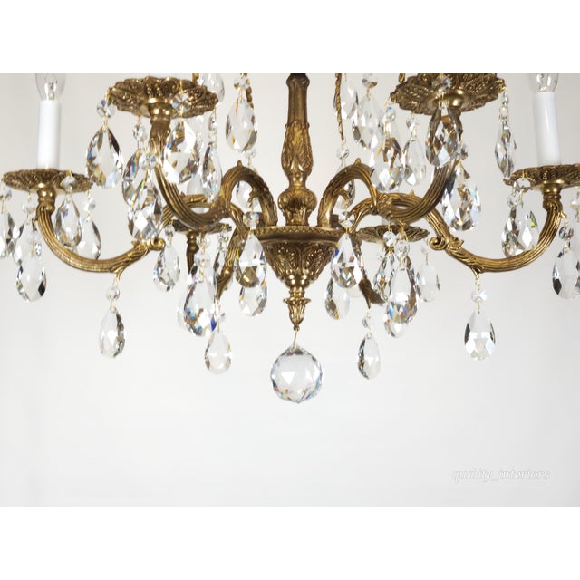 Shabby Chic Antique 6 Arm Absolutely Fabulous Brass Cut Lead Glass Crystal Chandelier For Sale - Image 3 of 12