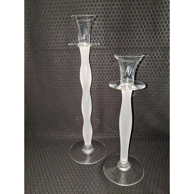 Anne Nilsson for Orrefors "Celeste" Frosted Crystal Candlesticks, Sweden (Pair) For Sale - Image 16 of 17