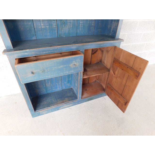 Blue Primitive Shaker Style Paint Distressed Step Back Cabinet by Ezra G Tiffin Ohio For Sale - Image 8 of 18