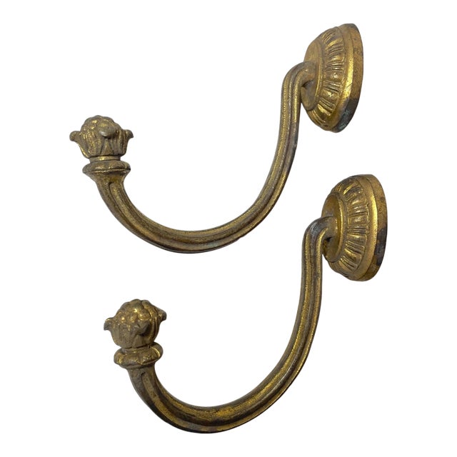 Pair of Antique 19th Century Gilt Bronze Ornate Victorian Wall Hooks Bracket For Sale