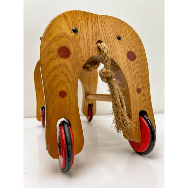 Brown Vintage Wooden Childs Toy Dog on Wheels, 1960s For Sale - Image 8 of 12