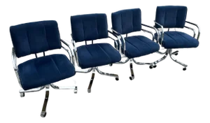 Postmod Cal-Style Chrome and Velveteen Chairs, Set of 4