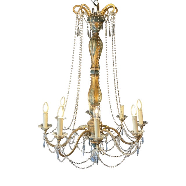 Genoese Chandelier in Painted and Gilded Wood with Eight Lights For Sale