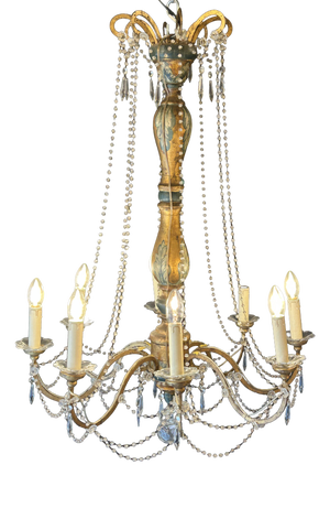 Genoese Chandelier in Painted and Gilded Wood with Eight Lights
