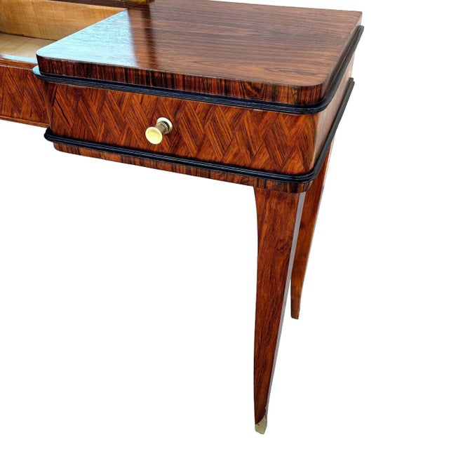 Early 20th Century French Art Deco Flip Top Madagascar Rosewood & Brass Dressing Table Vanity For Sale - Image 4 of 13