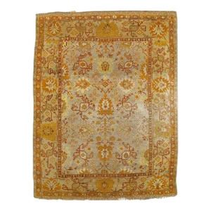Antique Oushak Handmade Oriental Saffron, Light Gray & Light Blue Rug