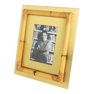 Mid-Century Italian Brass and Bamboo Wicker Picture Frame For Sale