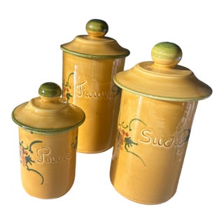 Vintage Lou Pignatier French Provençal Ceramic Canister Set For Sale