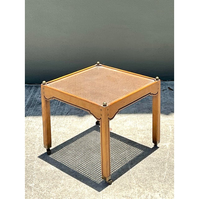 Camel Vintage Brass Detail Cane Inset Drinks Table For Sale - Image 8 of 12