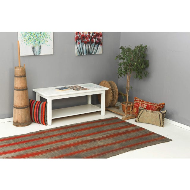 Mid 20th Century Gray & Red Striped Vintage Kilim Rug For Sale In Los Angeles - Image 6 of 7