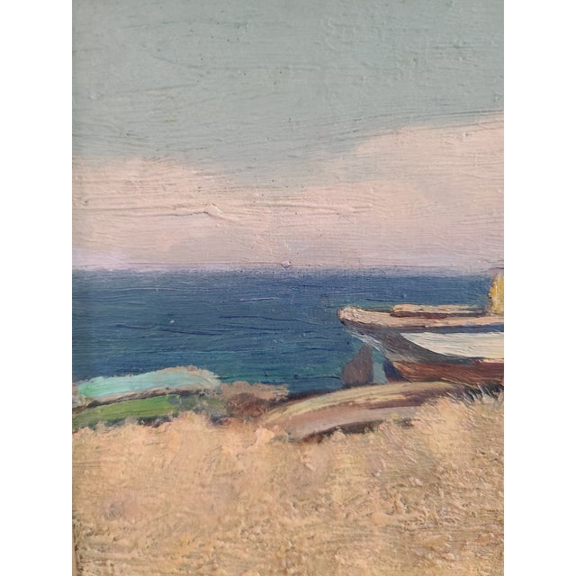 Tan Arthur Harold Knott Antique 1920s Oil Painting Morro Bay Sailboat Landscape For Sale - Image 8 of 15