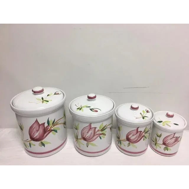 Vintage Hand Painted Terracotta Canisters - Set of 4 For Sale - Image 4 of 9