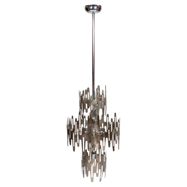 Gray Brutalist Chandelier in Stainless Steel, France, 1970s For Sale - Image 8 of 8