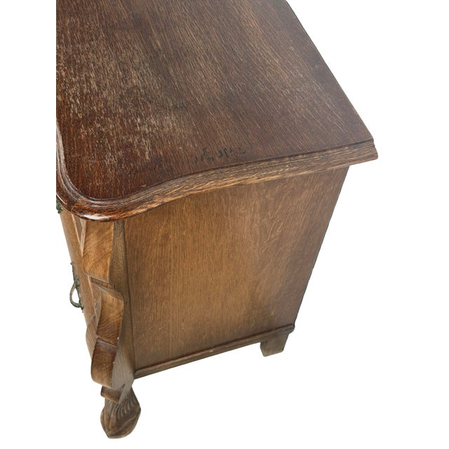 Vintage Dutch Baroque Revival Oak Bombé Three-Drawer Chest With Paw Feet For Sale - Image 16 of 18