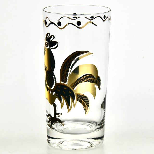1950s Mid 20th Century Hollywood Regency Rooster Highball Glasses - Set of 8 For Sale - Image 5 of 5