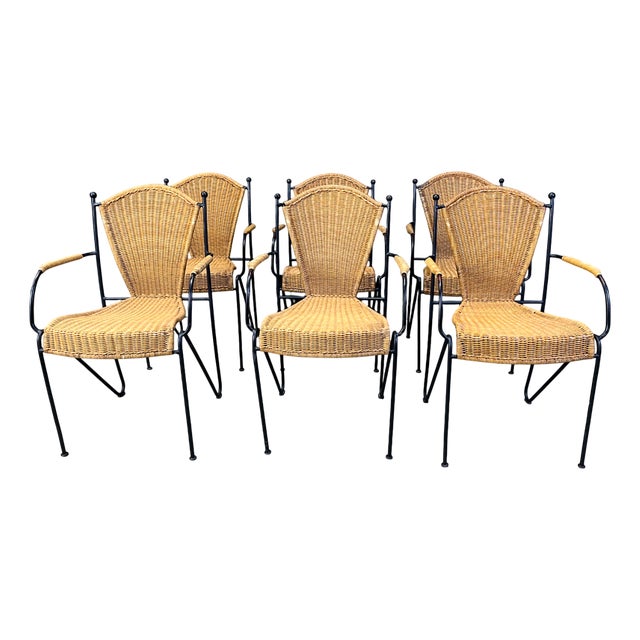 Wicker Chairs from Frederick Weinberg, 1960s, Set of 6 For Sale