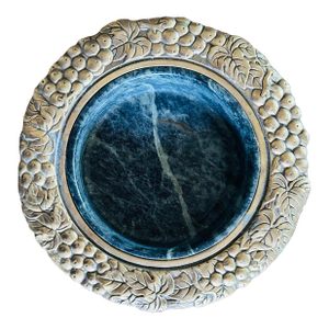 1970's Green Marble Wine Coaster With Gold Grapevine