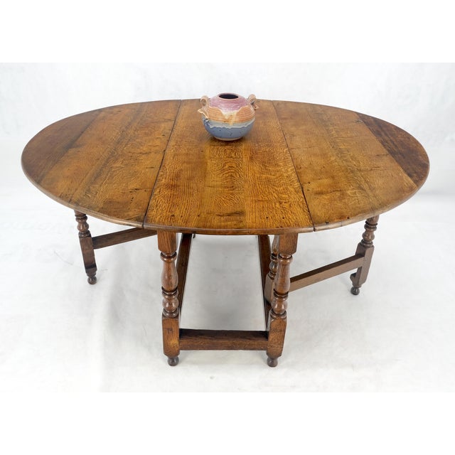 Solid Tiger Oak Oval Drop Leaf Gate Leg Dining Table Clean! For Sale - Image 11 of 18