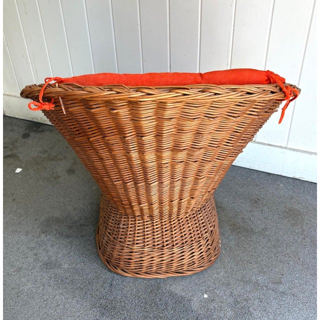 1950s Midcentury Wicker Pod Chair W/ Original Orange Cushions For Sale - Image 5 of 6