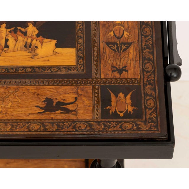 19th Century Italian Two-Tier Marquetry Ebonized Games Table, 19th Century For Sale - Image 5 of 8