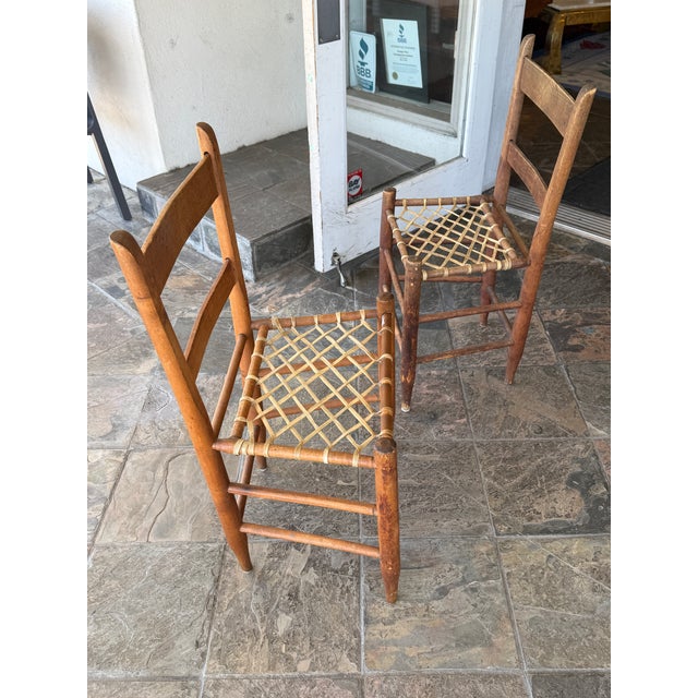 19th Century Antique Ladderback + Rawhide Seat Side Chairs, Set of 2 For Sale - Image 4 of 12