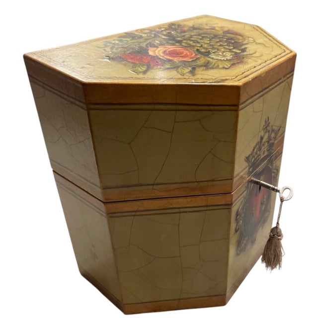 1980s Vintage Italian Florentine Style Hand-Painted Wooden Tantalus & Decanter Set - 5 pcs For Sale - Image 5 of 12