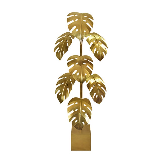 Brass Matthew Izzo Home Iggy Antique Brass Monstera Tree Floor Lamp For Sale - Image 8 of 8