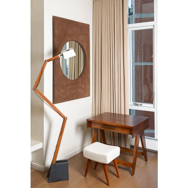 70’s Suede wrapped rectangular frame mirror L 35 x H 54 x D 2 in Mirror L 26 in Same era as: Charlotte Perriand, Jean...