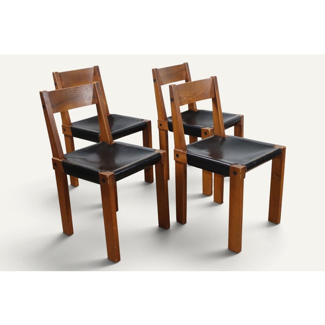 Vintage S24 Chairs in Elm and Black Leather by Pierre Chapo, 1970, Set of 4 For Sale - Image 6 of 18