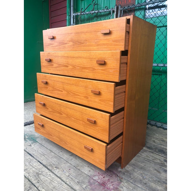 1960s Danish Modern Highboy Dresser With Carved Wood Drawer Pulls