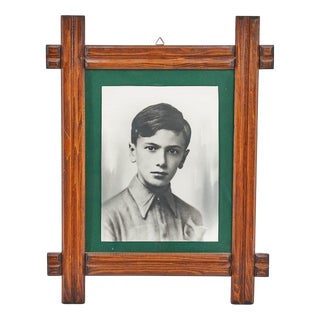 Vintage Photo Frame in Wood with Antique Photo, 1980s For Sale
