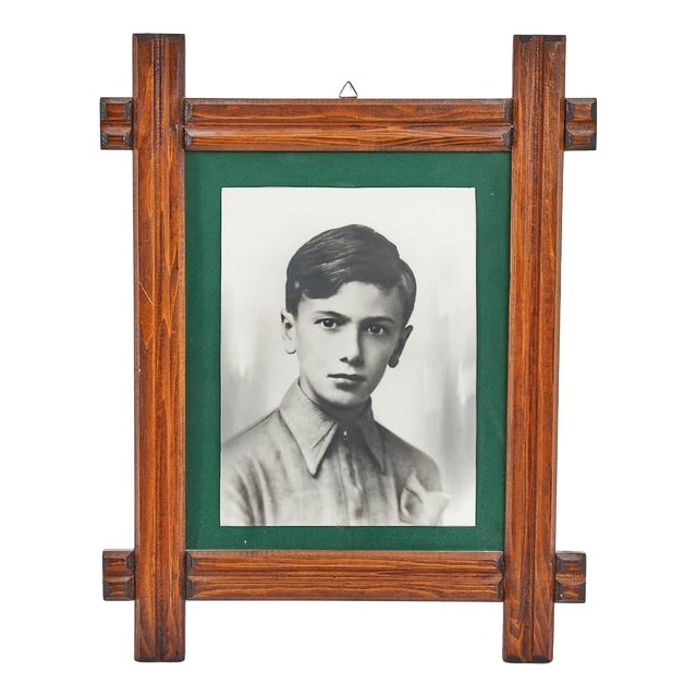 Vintage Photo Frame in Wood with Antique Photo, 1980s For Sale