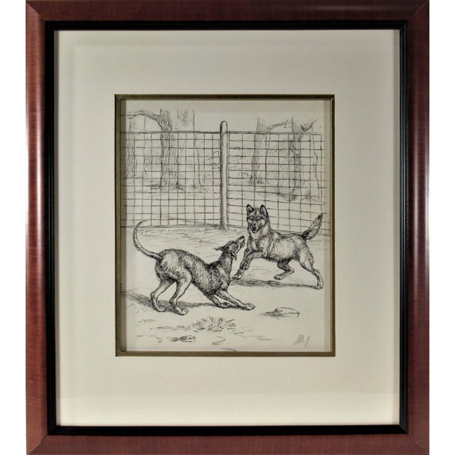 Mid 20th Century Margaret Sweet Johnson, Two Dogs Playing in Front of a Fence, Circa 1930 For Sale - Image 5 of 5