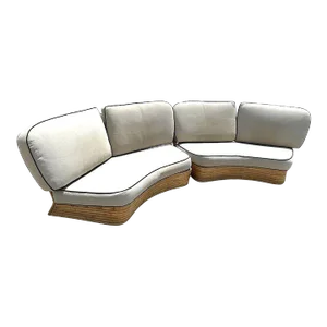 1960s Restored 4-Person Curved Stacked Rattan Sectional Sofa