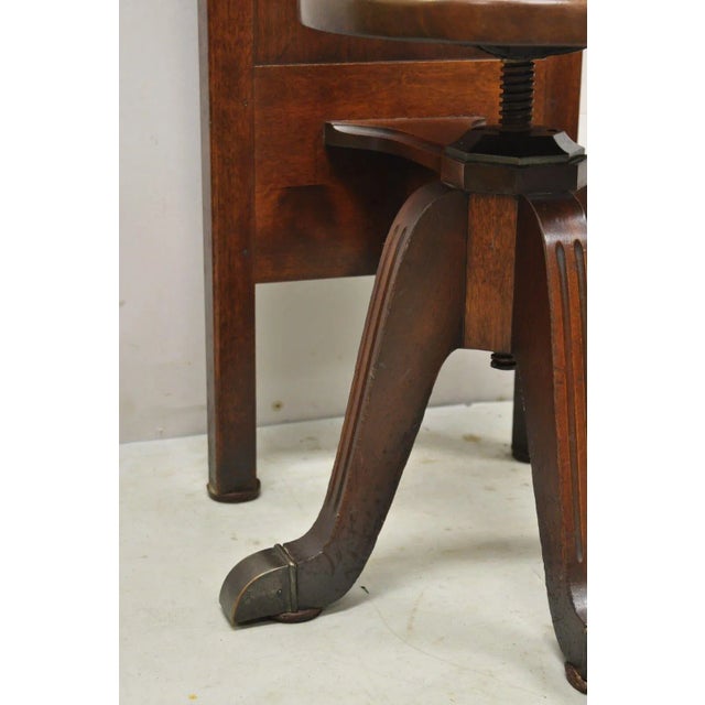 Early 1900s Hamilton Mfg Co High Back Adjustable Height Mahogany Architect Piano Stool For Sale - Image 11 of 13