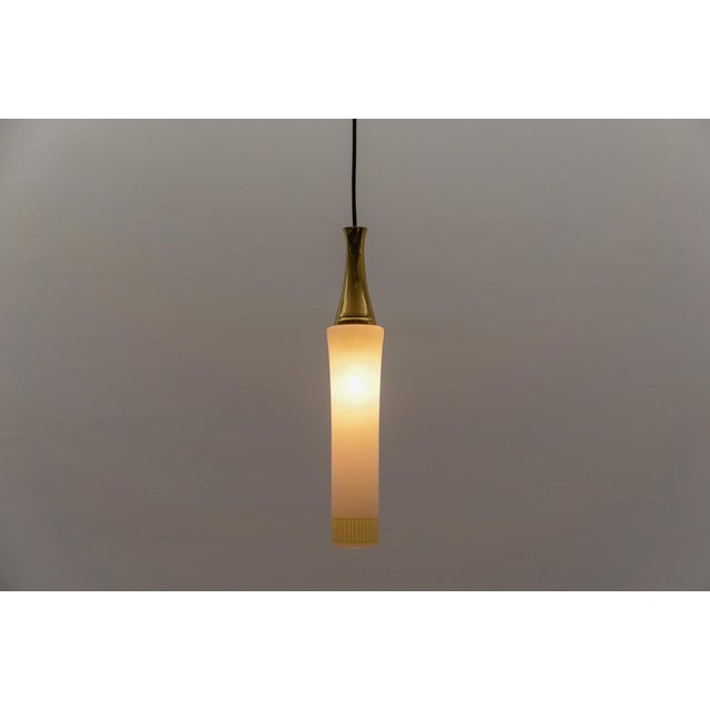 Vintage German Cylindrical Glass Hanging Lamp with Brass, 1960s For Sale - Image 9 of 12