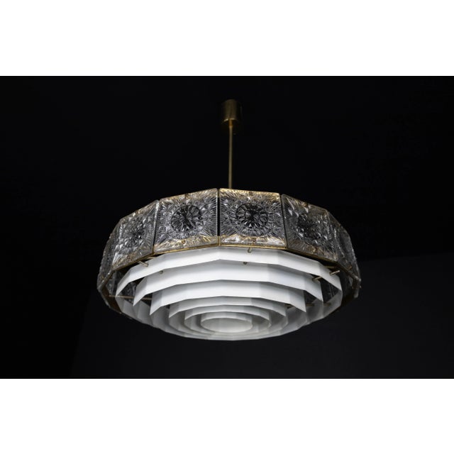 Boho Chic Mid-Century Modern Patinated Brass and Bohemian Glass Chandelier, 1970s For Sale - Image 3 of 10