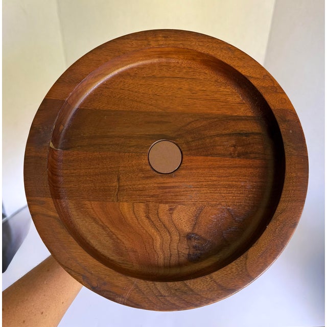 Mid-Century Modern Walnut, Brushed Gold & Cast Iron Smoking Stand Pedestal Table For Sale In Los Angeles - Image 6 of 13