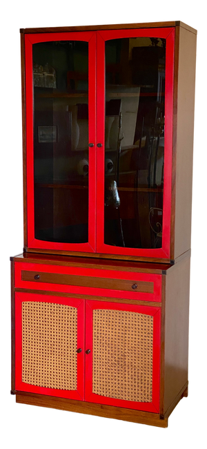 Rosewood and Vienna Straw Bookcase, 1960s