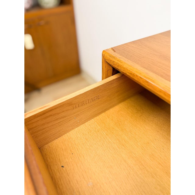 Heritage MCM Lowboy 7-Drawer Dresser Unique Brass Pulls Vintage Long Dresser For Sale - Image 9 of 14