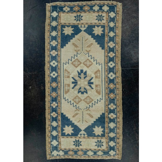 Blue Turkish Mini Rug Oriental Hand Knotted Vintage Rug 1'9" x 3'8" #16518 For Sale - Image 8 of 8