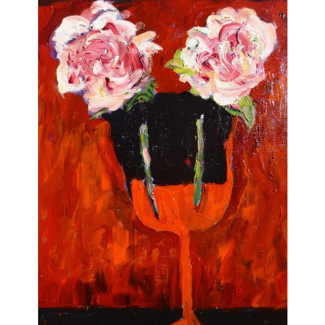 "Pink Roses" Original Modern Oil Painting For Sale - Image 4 of 5