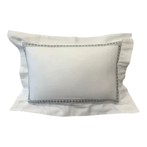 Contemporary White Sateen and Embroidered Lumbar Pillow